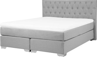 Beliani Cama Continental Tapizada Gris 160 X 200 Cm Con Colch&oacute;n Y Cabecero Acolchado Duchess