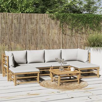 vidaXL Set De Muebles De Jard&iacute;n 7 Piezas Bamb&uacute; Y Cojines Gris Claro Vidaxl