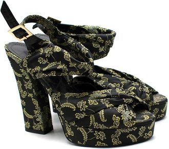 Erdem Black and Green Brocade Platform Sandals Size 37