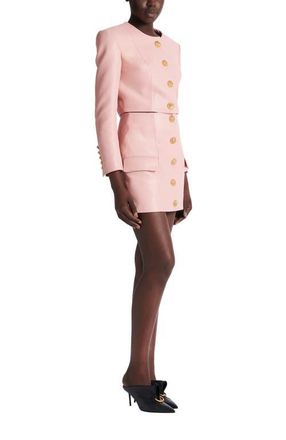 Balmain Short lambskin skirt with buttons in Pink at Nordstrom, Size 36 Eu