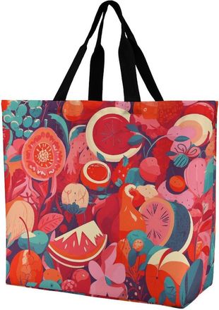 Generic YHNNH Fashionable Reusable Womens Shoulder Tote Bag Colorful Food Patterns Printed with Unique Heat Transfer Print, Eco-Friendly Durable Polyester for