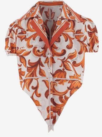 Dolce & Gabbana Maiolica-Print Cotton Poplin Shirt - Orange