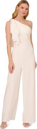 Adrianna Papell Womens Satin Crepe Draped Jumpsuit - White - Size 14 UK