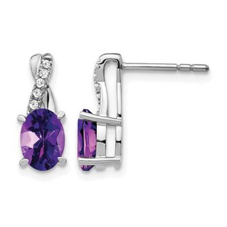 Diamond2Deal 14k White Gold Amethyst and Diamond Earrings