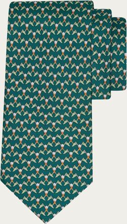 Ferragamo Men Club print silk tie Green