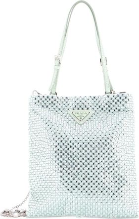 Prada Chain Flat Crystal Embellished Satin Mini tote bag - Verde