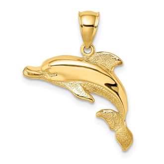 Diamond2Deal 10k Yellow Gold 2-D Polished and Engraved Dolphin Charm Pendant
