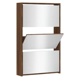 Berkfield Home Shoe Cabinet with Mirror 3-Layer Brown Oak 63x17x102.5 cm