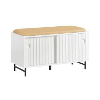 SoBuy Banco zapatero con puertas correderas madera blanco