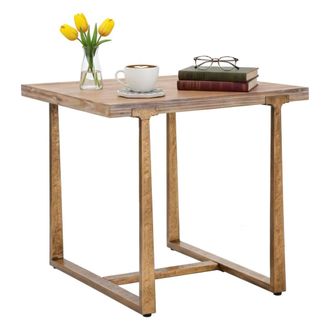 Dmora Dmora - Mesa De Comedor Kazimir, Estante De Cocina, Consola De Comedor, Estante Rectangular Fijo, Oro Y Marr&oacute;n, 80x80 H76 Cm