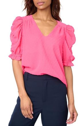 Gibsonlook Clip Dot Ruched Sleeve Chiffon Top in Bright Pink Rose at Nordstrom, Size Xx-Small
