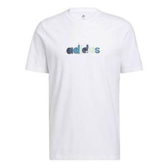 adidas Logo Pattern Running Gym Round Neck Short Sleeve White HE4839