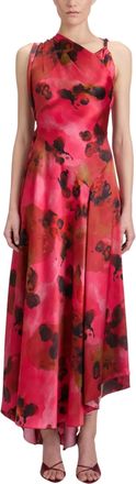Victoria Beckham Sleeveless Draped Midi Dress In Raspberry Floral