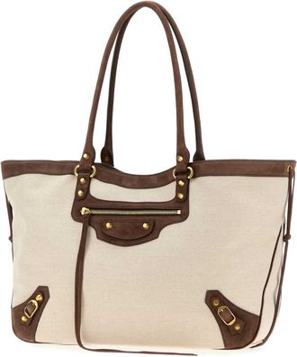 Balenciaga Womens Sand Canvas Le City Shopping Bag Natural-Lt Espresso Borse A Mano Natural/lt