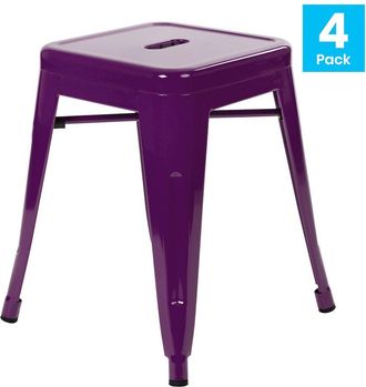 Flash Furniture 18 Table Height Stool, Stackable Metal Dining Stool in Purple - Set of 4