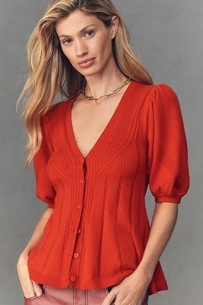 Maeve Puff-Sleeve Cashmere Blend Cardigan Sweater