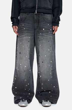 Jaded London Trixa Jewel Studded Colossus Jeans in Black at Nordstrom, Size 24