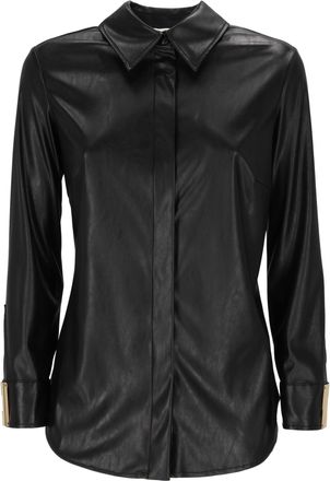 Elisabetta Franchi Black Shirt With Classic Collar And Metallic Gold Accents
