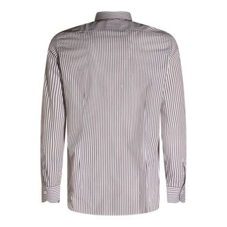 Mazzarelli Mens Shirts Bianco-Caffe _100 % Co
