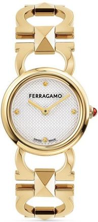 Ferragamo Double Gancini Stud 25mm - women - Sapphire Crystal/Yellow Gold Plated Stainless Steel - One Size - White