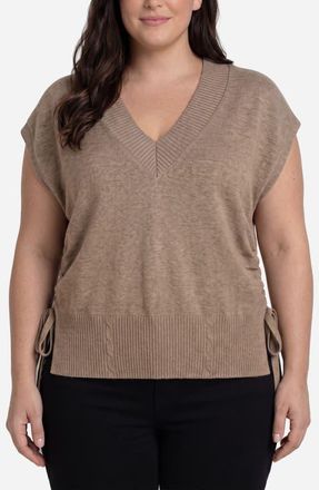 Liverpool L.A. V-Neck Dolman Sweater Vest in Hrvst Khki Mlng at Nordstrom, Size 2X