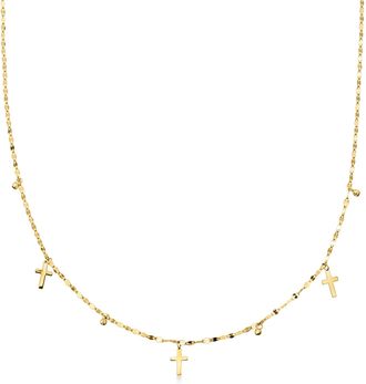 Ross-Simons Italian 10kt Yellow Gold Cross and Bead Station Necklace