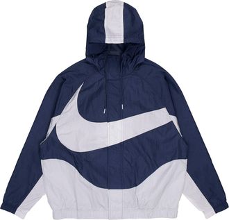 Nike Mens Nike Sportswear Swoosh Contrasting Colors Large Logo Hooded Woven Jacket Autumn Navy Blue DD5968-437