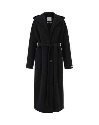 Sportmax Nero Olmo Hooded Bib Belted Wool Coat