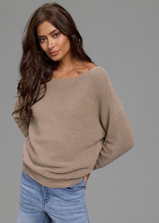 Laura Scott 3/4 Arm-Pullover LAURA SCOTT, Damen, Gr. 32/34, gold, Strick, Obermaterial: 80% Baumwolle, 20% metallisierte Faser (LUREX), unifarben, figurumspielend