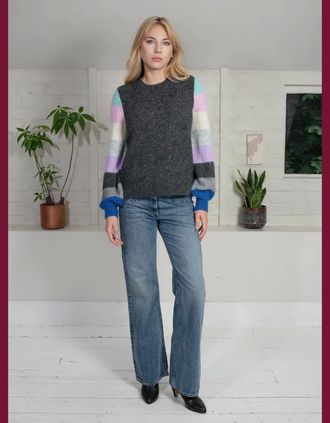 Nooki Design Womens Morgan Supersoft Striped Cuff Jumper in Blue - Blue Mix - Size: 10/8