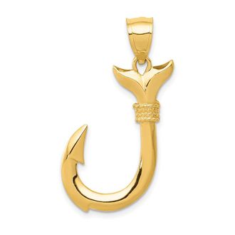Diamond2Deal 14k Yellow Gold 3D Whale Tail Hook Pendant