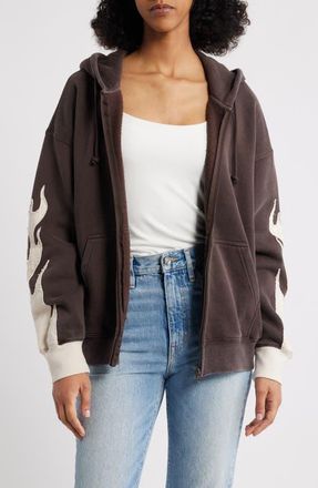 PacSun Flame Zip-Up Hoodie in Brown at Nordstrom, Size Xx-Small