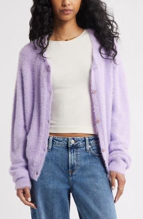 BP. Fuzzy Scoop Neck Cardigan in Purple Feminine at Nordstrom Rack, Size Medium
