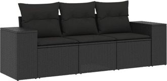 vidaXL Set De Sof&aacute;s De Jard&iacute;n Con Cojines 3 Pzas Rat&aacute;n Sint&eacute;tico Negro Vidaxl