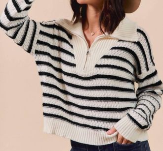 So Me Cable Knit Stripe Zip Up Sweater In Multi