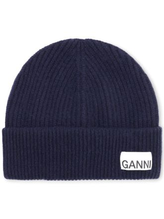Ganni ribbed-knit beanie - Blue