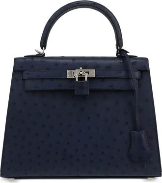 Herm&egrave;s 2015 Kelly 25 shopper van struisvogelleer - Blauw