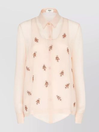 Fendi silk embellished asymmetric long-sleeve shirt