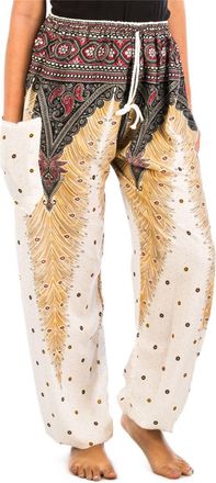 Lofbaz Womens Peacock 1 Drawstring Harem Boho Pants White 4XL