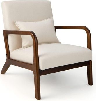 Costway Costway - Silla Moderna De Madera, Butaca De Salon Con Almohada Lumbar, Almohadillas De Fieltro Antideslizantes, Sill&oacute;n De Lectura Tapizado En Tela, 7