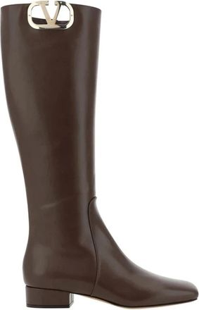 Valentino Garavani Leren Logo Laarzen - Dames - Hoge Laarzen - Bruin - 35 1/2 EU - Leer - Schoenen