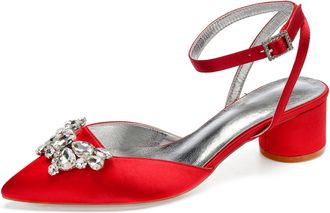 Generic Heels Wedding Shoes Pointed Toe Slingback Bridal Low Block Heels Comfortable Prom Evening Formal Party Shoes 4.5Cm,red,8 UK