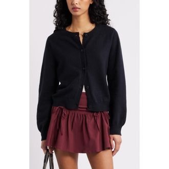 BP. Crewneck Cotton Blend Cardigan in Black at Nordstrom, Size Small