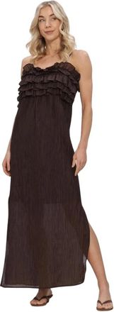 Object Objlyne S/L RE Lange Jurk - Dames - Maxi kleedjes - Bruin - L - Kleedjes