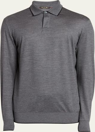 Loro Piana Mens Wool Polo Shirt with Tipping