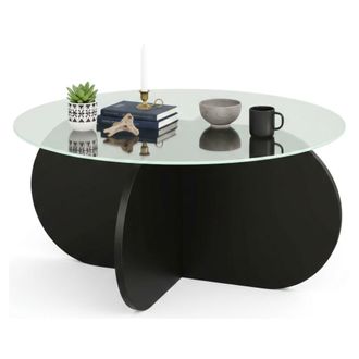 Dmora Mesa De Caf&eacute; Metis, Mesa De Centro Baja, Revistero Para Sof&aacute;, Estante De La Sala De Estar, 75x75h35 Cm, Negro, Con Embalaje Reforzado - Dmora