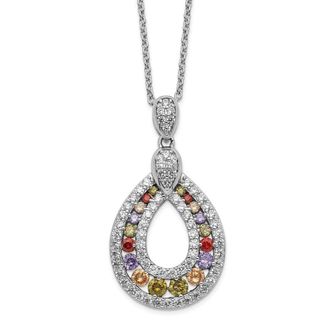Diamond2Deal Sterling Silver Multi-color Cubic Zirconia Teardrop Necklace 18