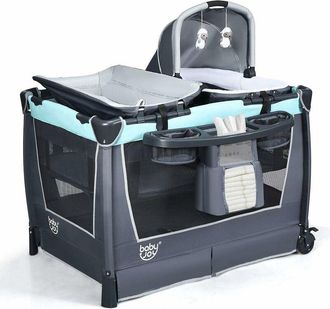 Costway Costway - Cuna Plegable Para Beb&eacute; Incluye Canastilla Para Beb&eacute;, Cambiador, Estante De Almacenamiento Y Bolsa De Transporte Para Viaje Hogar