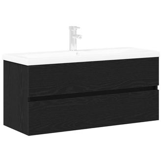 Berkfield Home Sink Cabinet with Built-in Basin Black Oak Engineered Wood