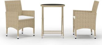 vidaXL Set De Bistr&oacute; De Jard&iacute;n 3 Pzas Rat&aacute;n Pe Vidrio Templado Beige Vidaxl